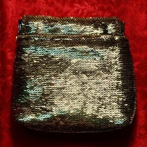 Anthropologie Jet Set Gold Tone Sequin Shimmered Pinch Pouch Coin Money Bag